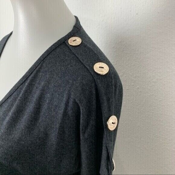 Milan Kiss Ribbed Top Small Gray Long Sleeve Slim Fit Basic V Neck - Picture 3 of 7